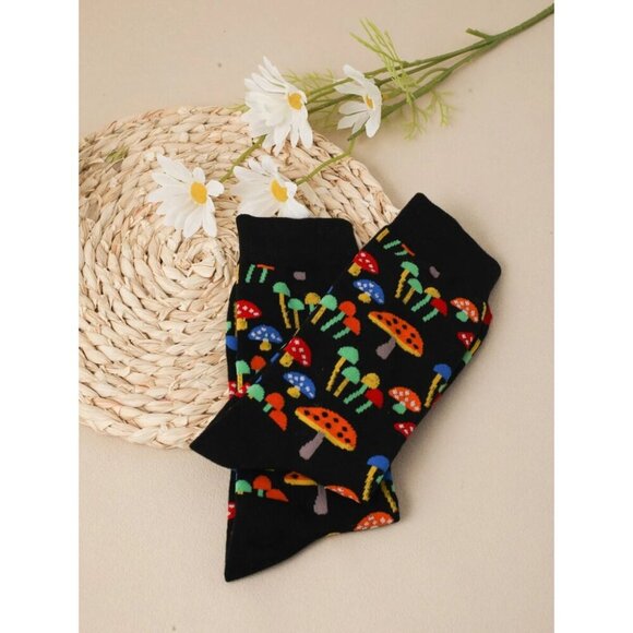 Women Mushroom Print Fashion Crew Socks, For Daily Life  Multicolor/one-size - Picture 2 of 3
